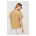 Ľanová košeľa Patrizia Pepe dámska, zlatá farba, voľný strih, s klasickým golierom