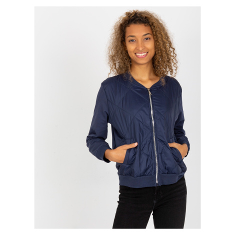 Navy blue quilted bomber sweatshirt with RUE PARIS badge