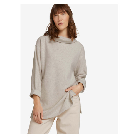 Light gray womens loose sweatshirt with stand-up collar Tom Tailor - Women