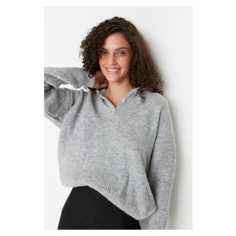 Trendyol Gray Soft Textured Hooded Knitwear Sweater