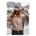 Oversize women's sweatshirt beige color with fringe