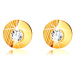 Zlaté 9K náušnice - krúžok so zárezmi, hladký polkruh, vsadený okrúhly zirkón, puzetky