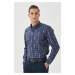 ALTINYILDIZ CLASSICS Men's Navy Blue Slim Fit Slim Fit Buttoned Collar Printed Navy Blue Shirt