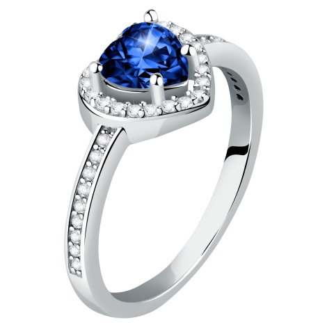 Morellato Trblietavý strieborný prsteň Srdce s modrým zirkónom Tesori SAVB150 56 mm