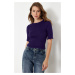 Trendyol Purple Ribbed Fitted Crew Neck Stretchy Knitted Blouse