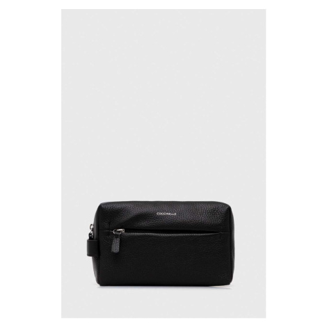Kožená kozmetická taška Coccinelle čierna farba