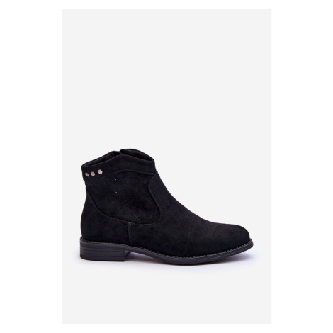 Women's suede boots on a flat heel black Liana