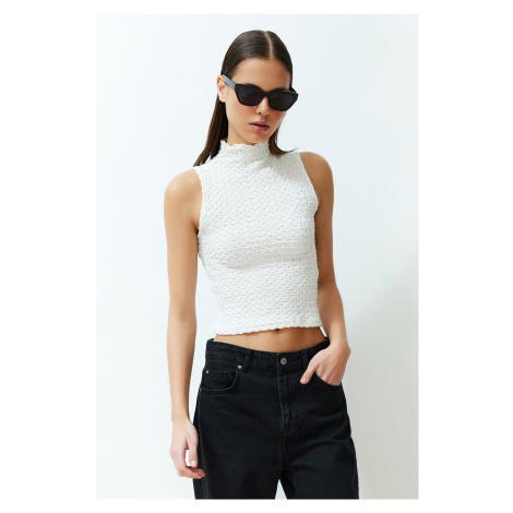 Trendyol Ecru High Collar Textured Fabric Fitted Stretchy Knitted Blouse