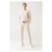 Avva Men's Beige Laced Waist Elastic Jacquard Cotton Breathable Regular Fit Jogger Sweatpants A