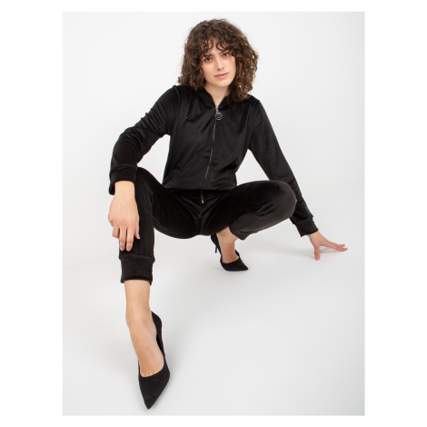 Women's black velour set with zip-up sweatshirt