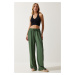 Happiness İstanbul Women's Khaki Flowy Knitted Palazzo Trousers