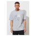 AC&Co / Altınyıldız Classics Men's Gray Oversize Loose Cut Crew Neck 100% Cotton Printed T-Shirt