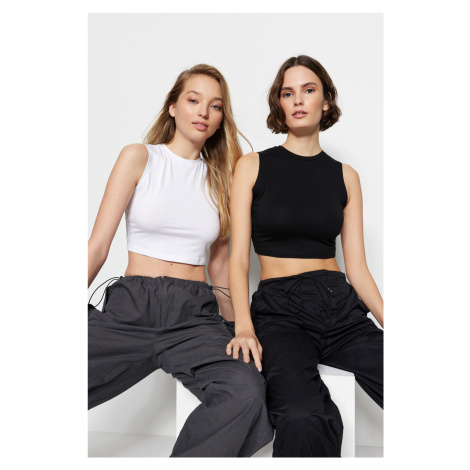 Trendyol Black-White 2 Pack Sleeveless Crop Cotton Stretchy Knitted Undershirt