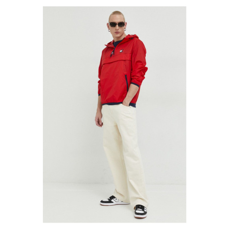 Bunda Tommy Jeans pánska, červená farba, prechodná Tommy Hilfiger