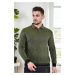 66492 Dewberry Zippered Polo Neck Knit Mens Sweater-KHAKI