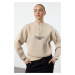 Trendyol Stone Thick Inside Fleece Zipper Stand Collar Oversize/Wide Fit Knitted Sweatshirt