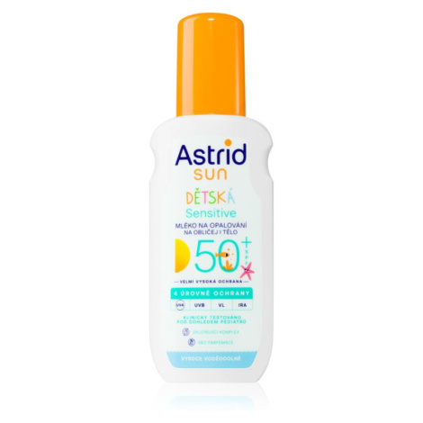 Astrid Sun Sensitive detské mlieko na opaľovanie SPF 50+ v spreji