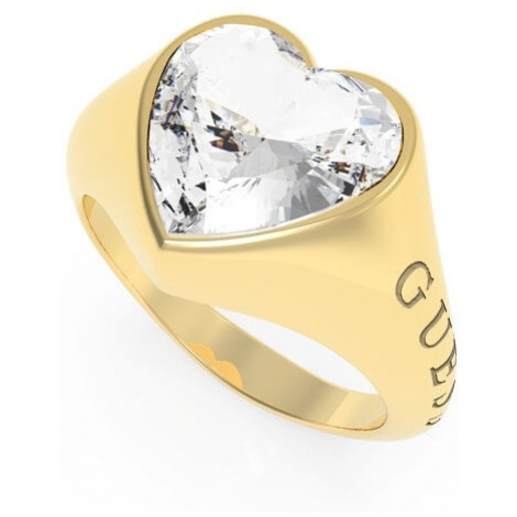 Guess Romantický pozlátený prsteň s trblietavým srdcom UBR70004 54 mm