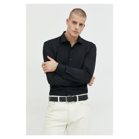 Košeľa HUGO pánska,čierna farba,slim,s klasickým golierom,50481195 Hugo Boss