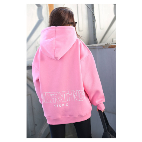 Madmext Mad Girls Pink Printed Oversized Sweatshirt