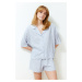 Trendyol Blue Polka Dot Viscose Woven Pajama Set