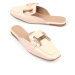 Capone Outfitters Capone Flat Toe Women's Ecru Beige Slippers with Metal Accessories