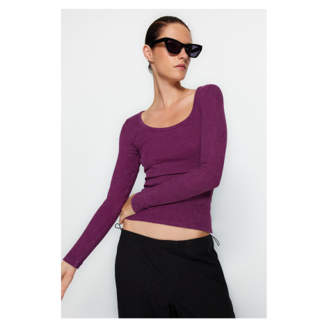 Trendyol Purple Anti-aging/Faded Effect Corduroy Neckline Fitted with Stretchy Knitting Cotton B