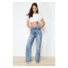 Trendyol Blue Ripped High Waist Wide Leg Jeans