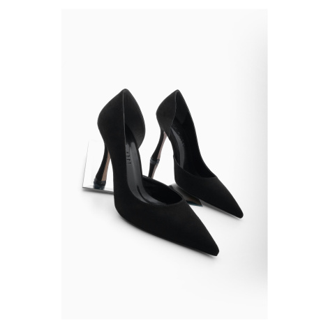 Marjin Women's Pointed Toe Asymmetric Classic Heel Shoes Zella Black Suede