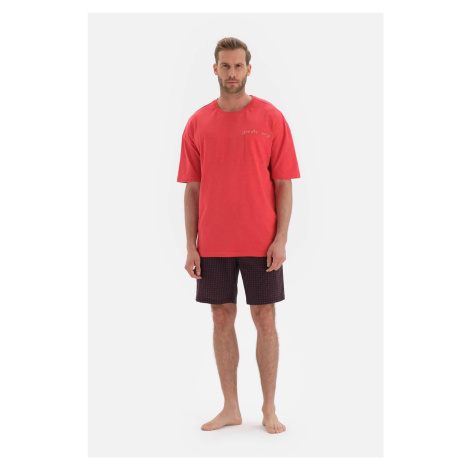 Dagi Red Embroidered Short Sleeve Cotton Shorts Pajamas Set