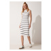 Happiness İstanbul Women's White Black Striped Summer Wrap Knitwear Dress