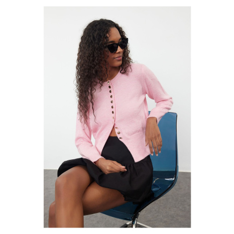 Trendyol Pink Basic Buttoned Jacket-Look Knitted Cardigan