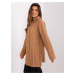 Hnedý oversize rolák s vrkočovým vzorom a zipsom BA-SW-0282.13P-camel