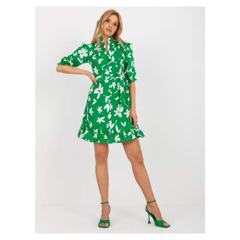 Zelené košeľové kvetinové mini šaty s golierom LK-SK-508923.87-green