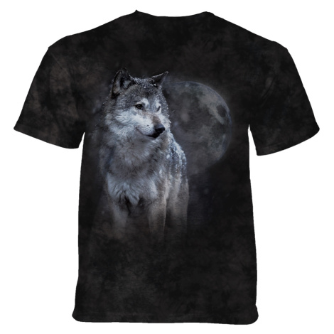 Pánske batikované tričko The Mountain - WINTER'S EVE WOLF - vlci - čierne
