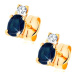 Náušnice v žltom 14K zlate - žiarivý číry diamant a oválny modrý zafír