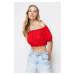 Trendyol Red Carmen Collar Wrap Crop Knitted Blouse