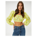 Koton Floral Balloon Sleeve Crop Blouse