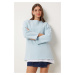 Happiness İstanbul Women's Sky Blue Raised Oversize Knitted Sweatshirt