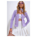 Trend Alaçatı Stili Women's Lilac V-Neck Buttoned Front Interlock Cardigan