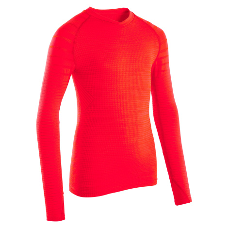 Detské spodné tričko na futbal Keepdry 500 s dlhými rukávmi oranžové KIPSTA