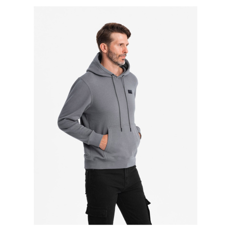 Ombre Men's kangaroo sweatshirt with hood and metal pin - grey