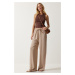 Happiness İstanbul Women's Beige Summer Viscose Palazzo Trousers