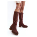 Women's over-the-knee boots with low heels, dark brown Beveta