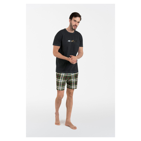Men's Seward pyjamas, short sleeves, shorts - dark melange/print Italian Fashion