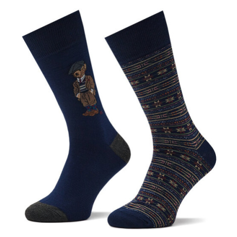 Polo Ralph Lauren Súprava 2 párov vysokých ponožiek unisex 449892854001 Tmavomodrá