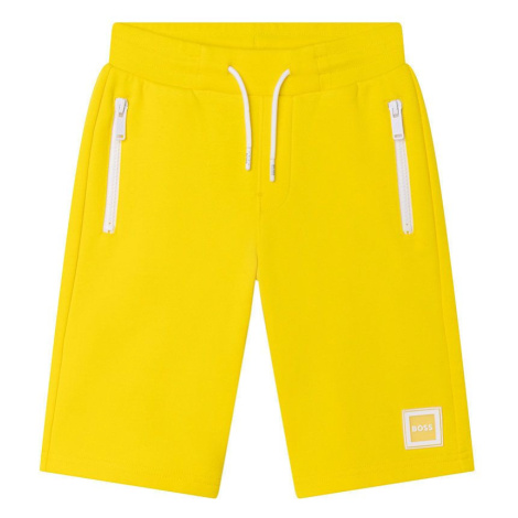 Detské krátke nohavice BOSS žltá farba, nastaviteľný pás Hugo Boss