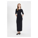 DEFACTO Bodycon Fitted Crew Neck Basic Plain Ribbed Camisole Short Sleeve Maxi Dress