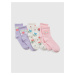 Sada troch párov dievčenských vzorovaných ponožiek vo svetlo fialovej, krémovej a ružovej farbe 