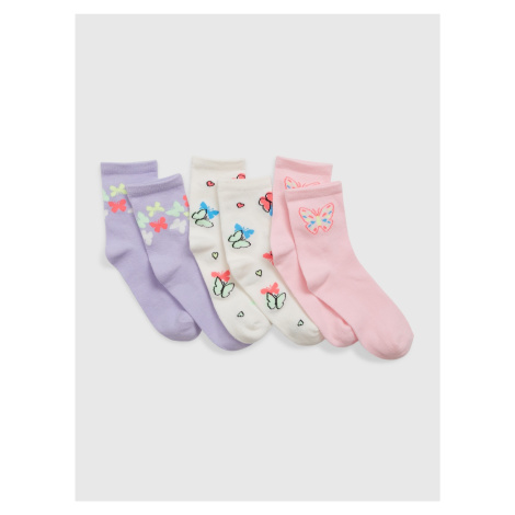 Sada troch párov dievčenských vzorovaných ponožiek vo svetlo fialovej, krémovej a ružovej farbe  GAP